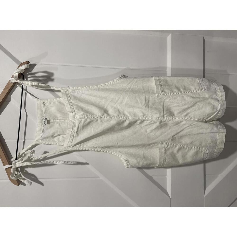 aerie White Cotton Tie-Strap Overalls Medium
